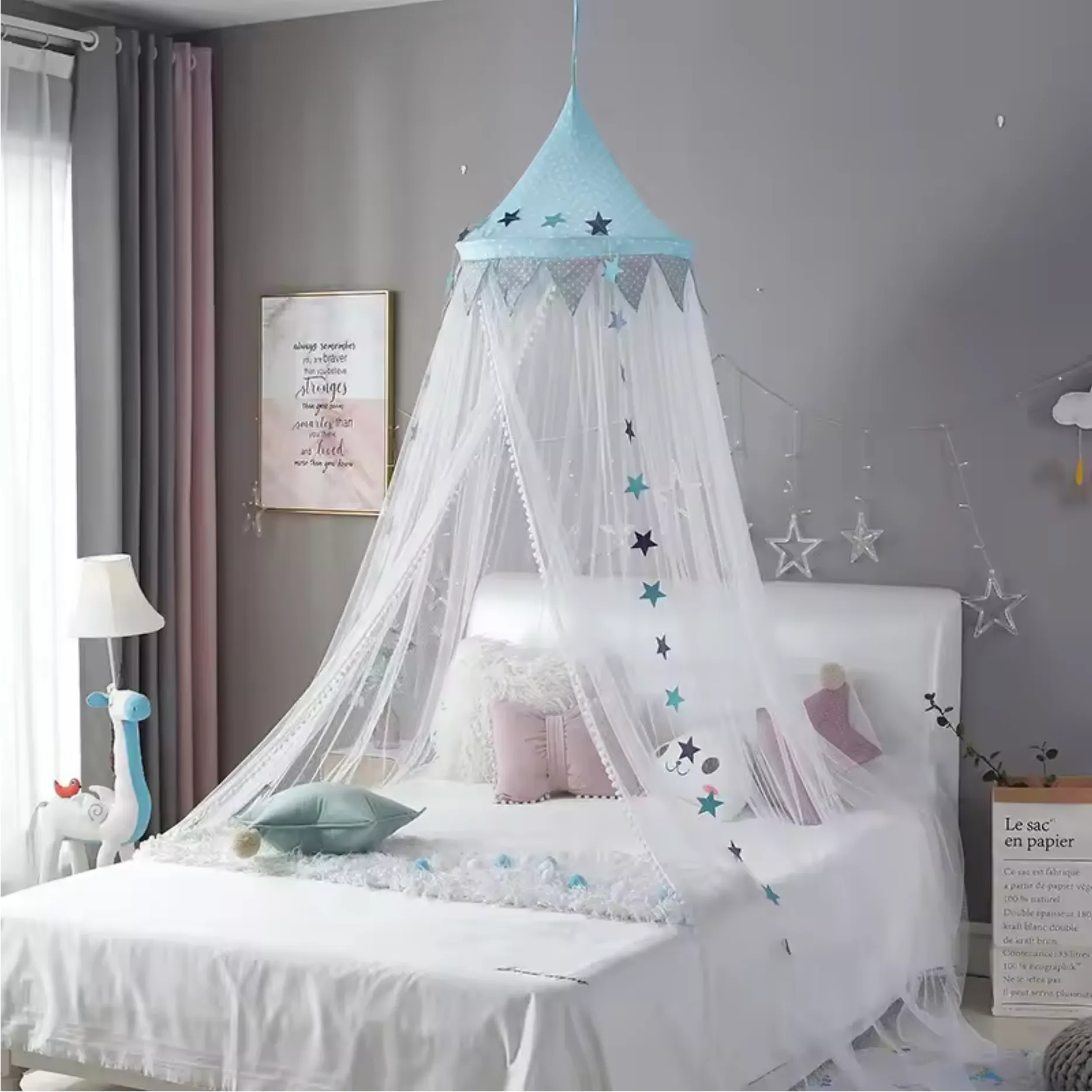 Dome mosquito net for girls'/boys' beds, available in pink or blue. - Image 3