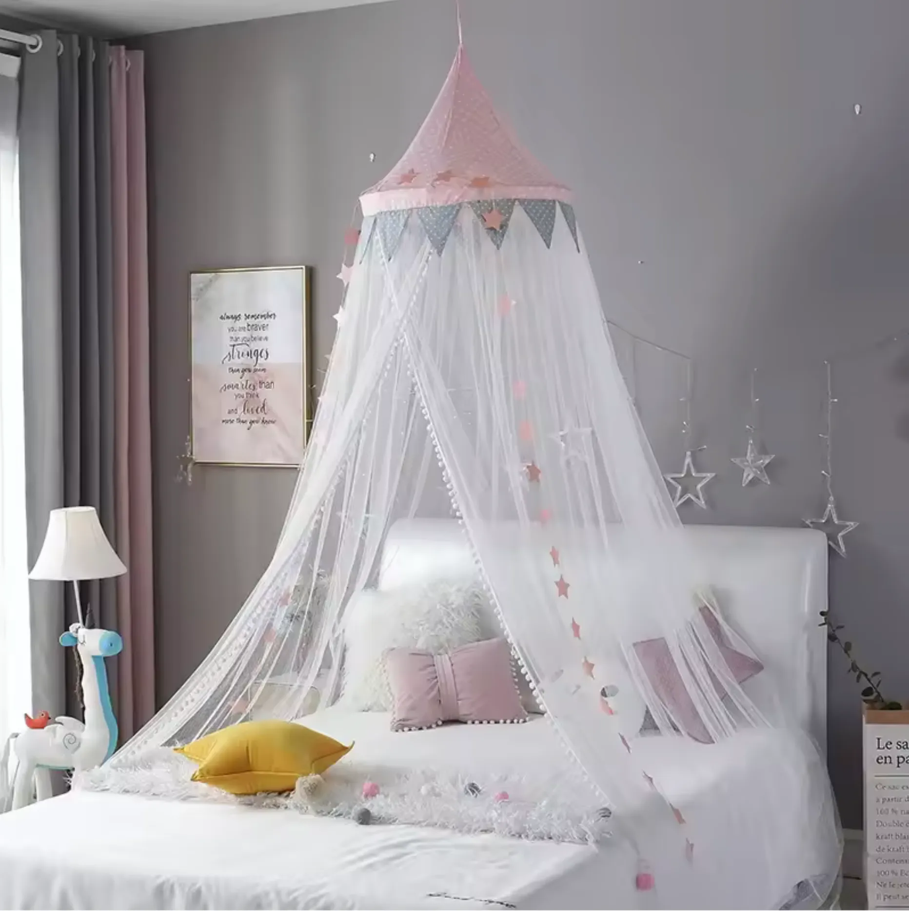 Dome mosquito net for girls'/boys' beds, available in pink or blue. - Image 2