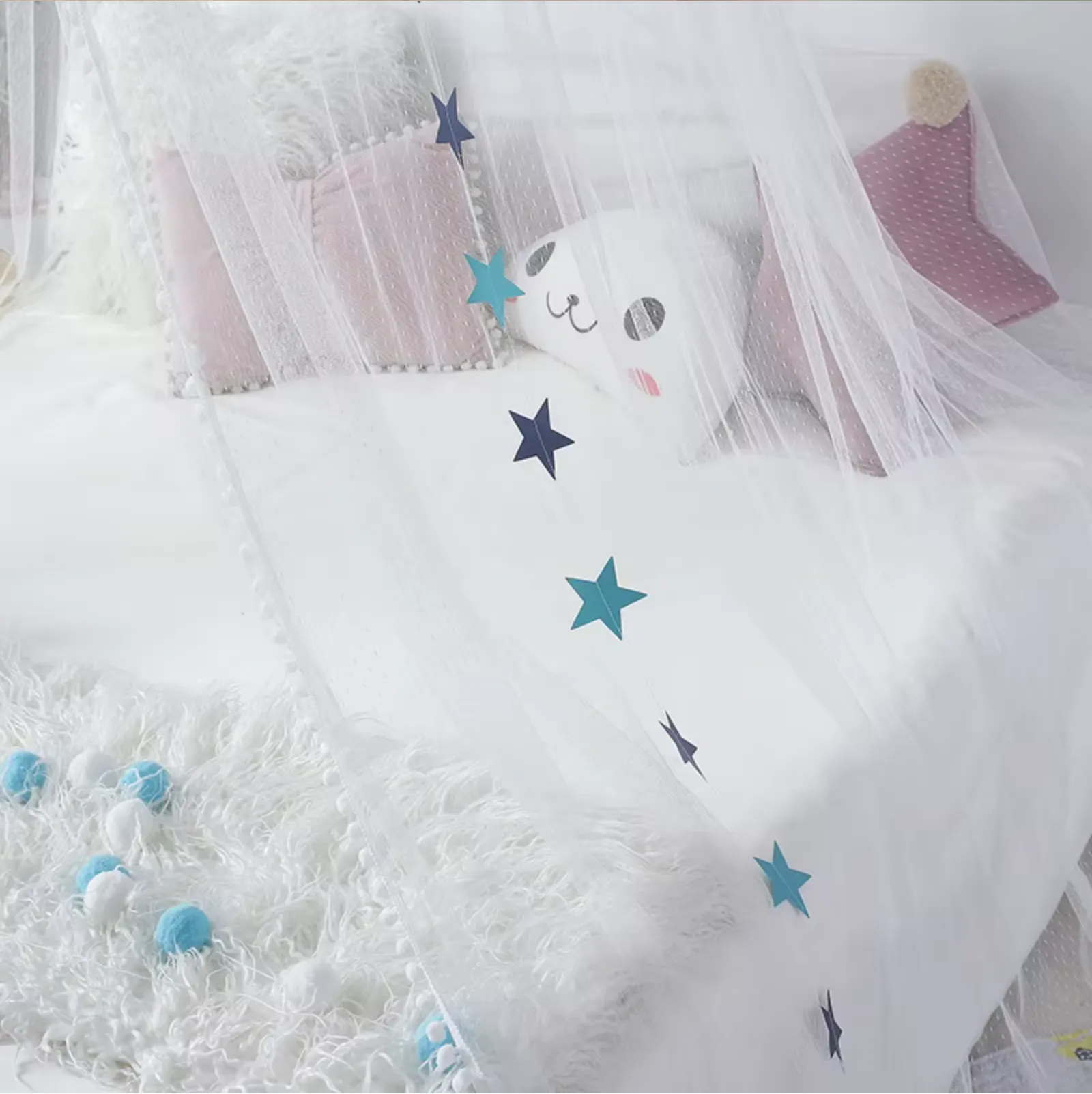 Dome mosquito net for girls'/boys' beds, available in pink or blue. - Image 4
